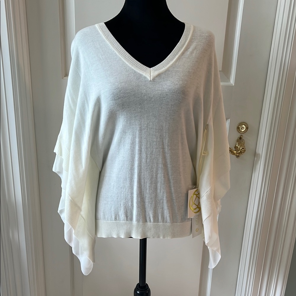 Elegant White V-Neck Women's Sweater